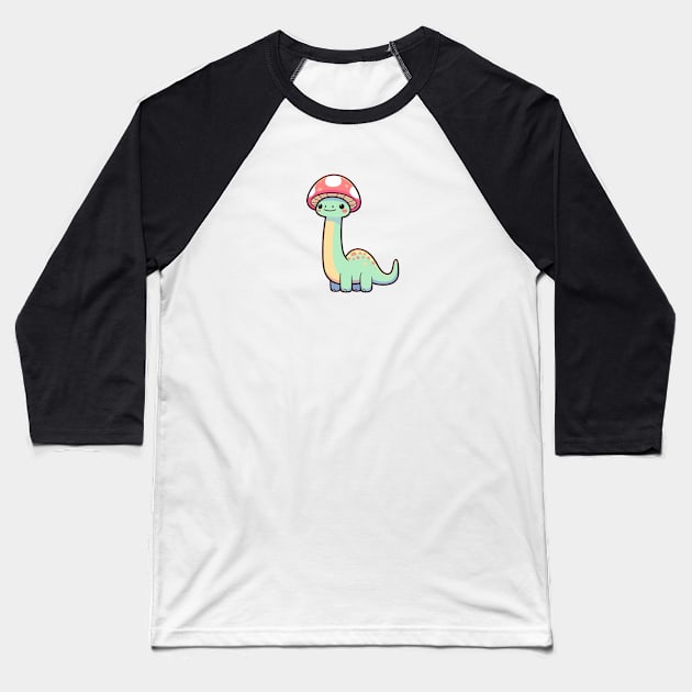 Kawaii simple Mushroom Hat Dinosaur Brontosaurus Baseball T-Shirt by TomFrontierArt